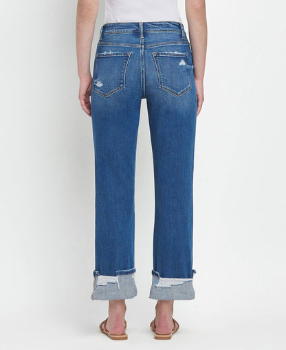 HIGH RISE CUFFED STRAIGHT JEANS