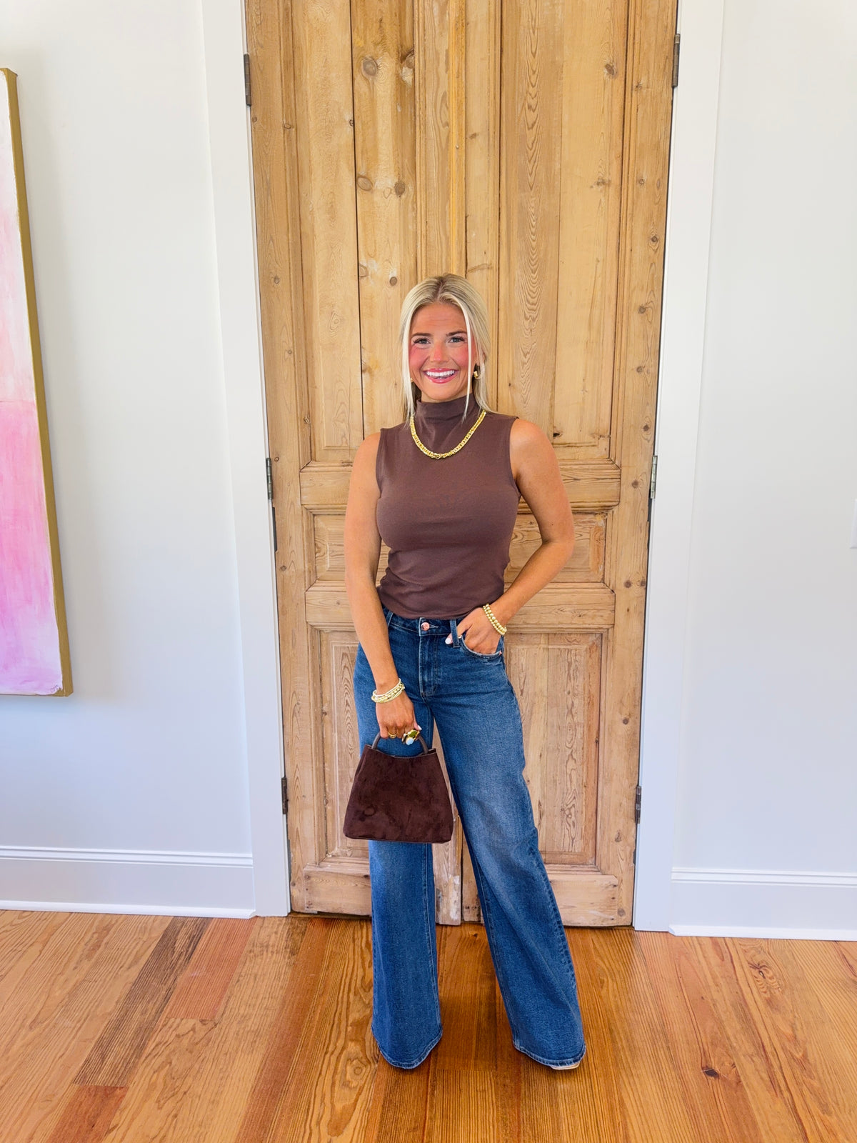 Sleeveless Mock Neck Top - Dark Brown