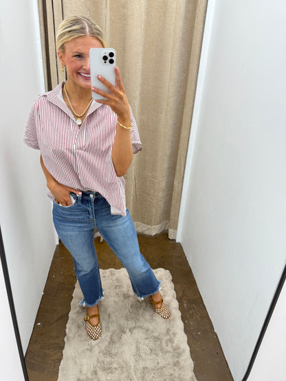 Stripe Signature Vneck Collar Top