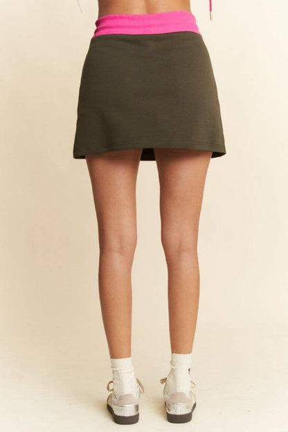 TWO TONE KNIT WAST BAND CASUAL SPORTY MINI SKIRT