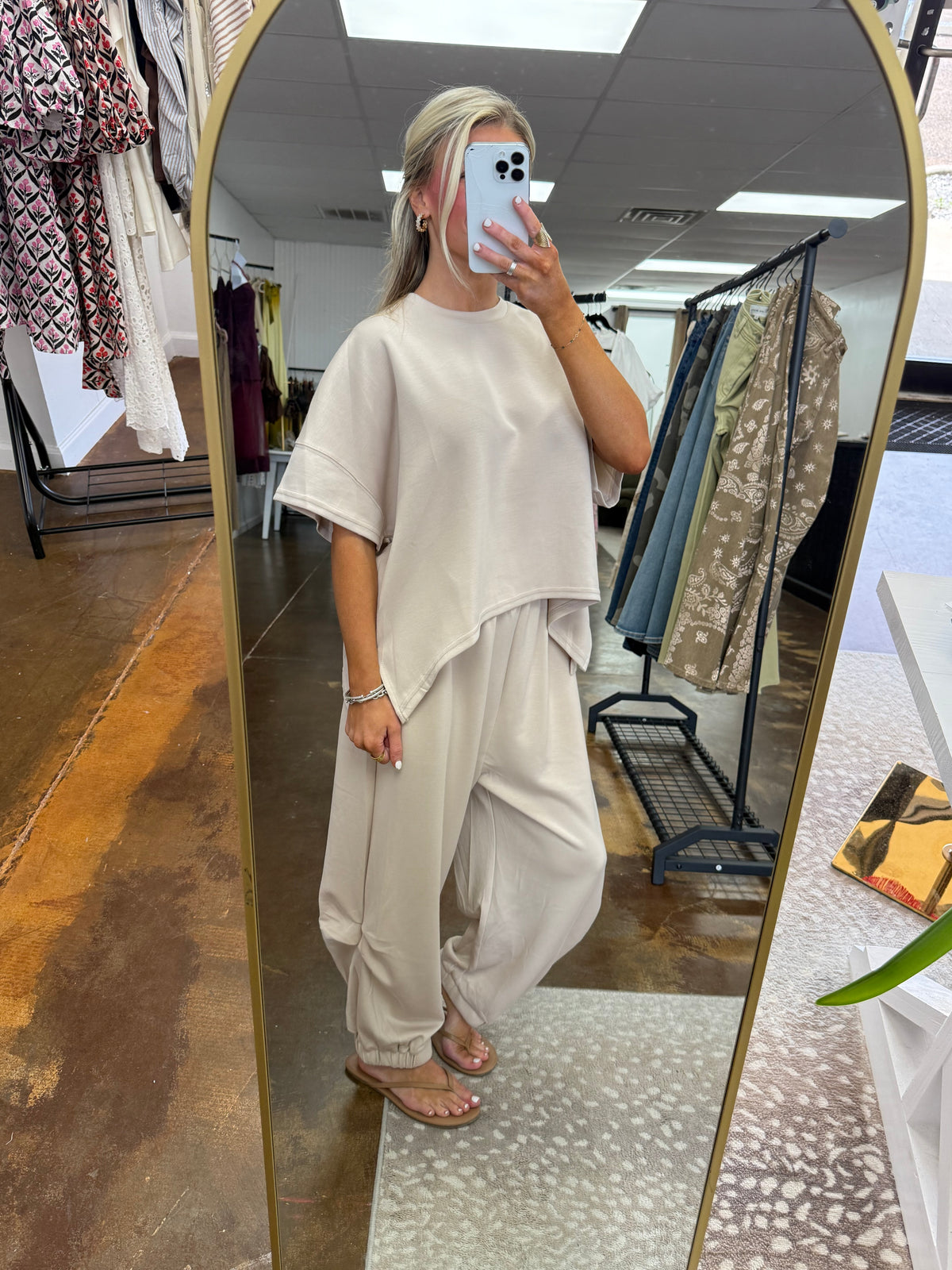 Cameron Top and Semi Harem Pants Set - BEIGE
