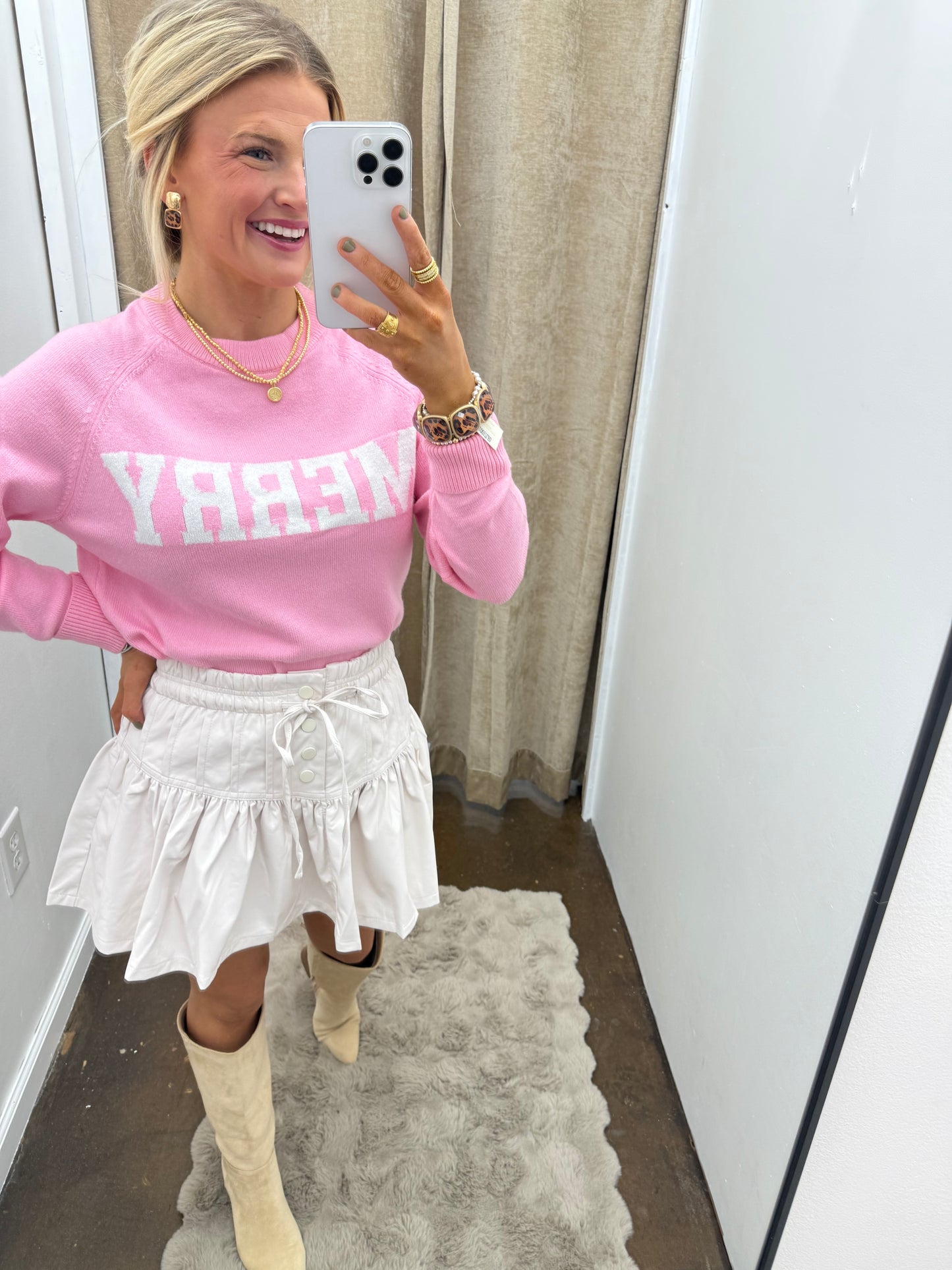 Pink "Merry" Raglan Sleeve Sweater