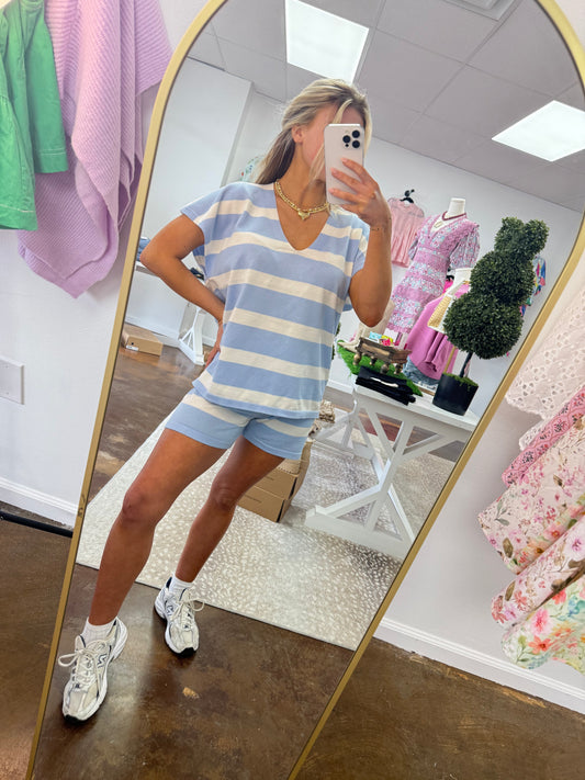 Cayce Striped V-Neck & Shorts Set