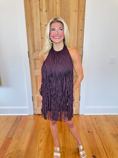Sam Fringe Suede Mini Dress - Burgundy