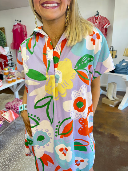 Floral V-Neck Collar Dress