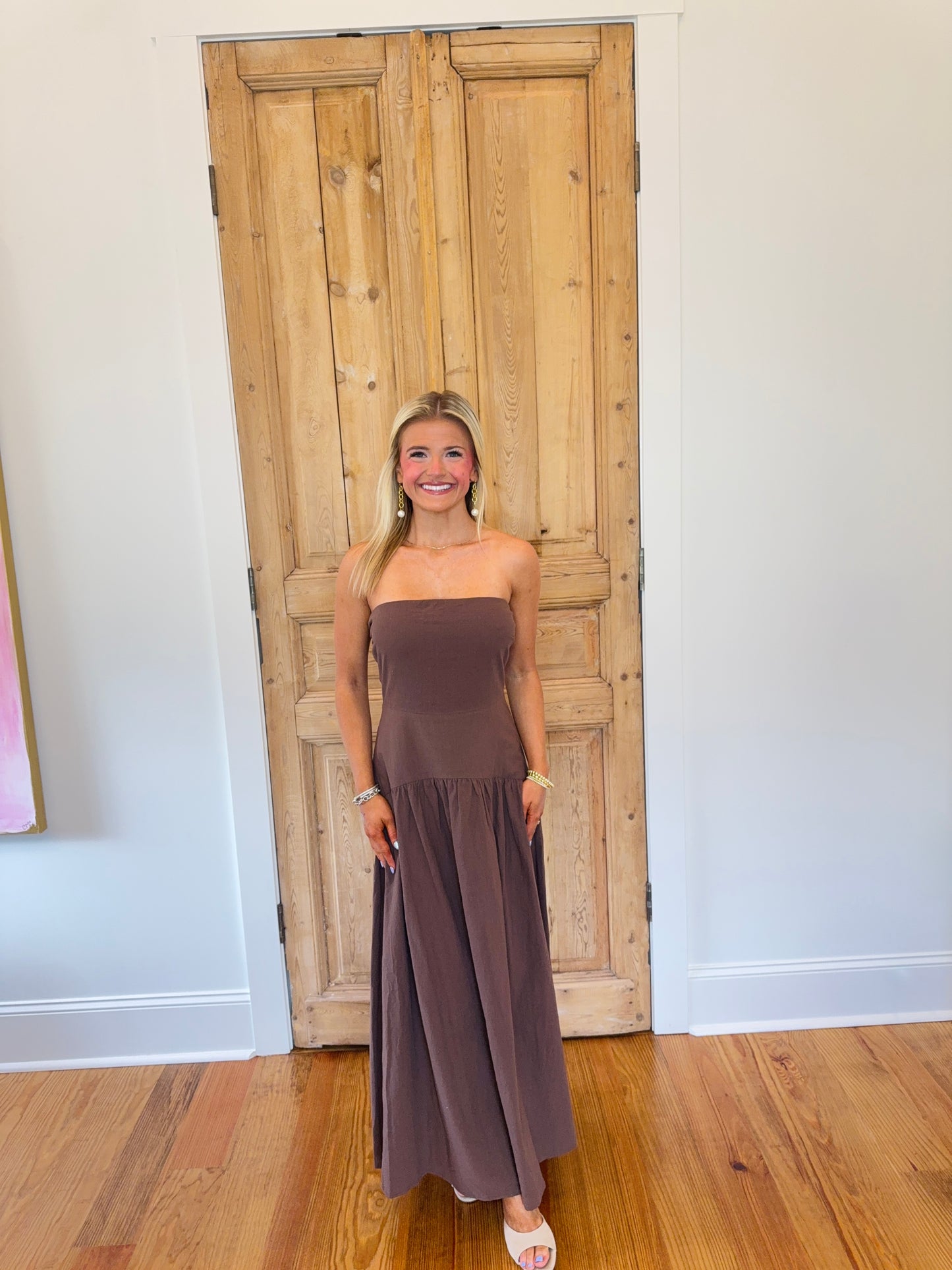 Bella Drop Waist Strapless Midi Dress