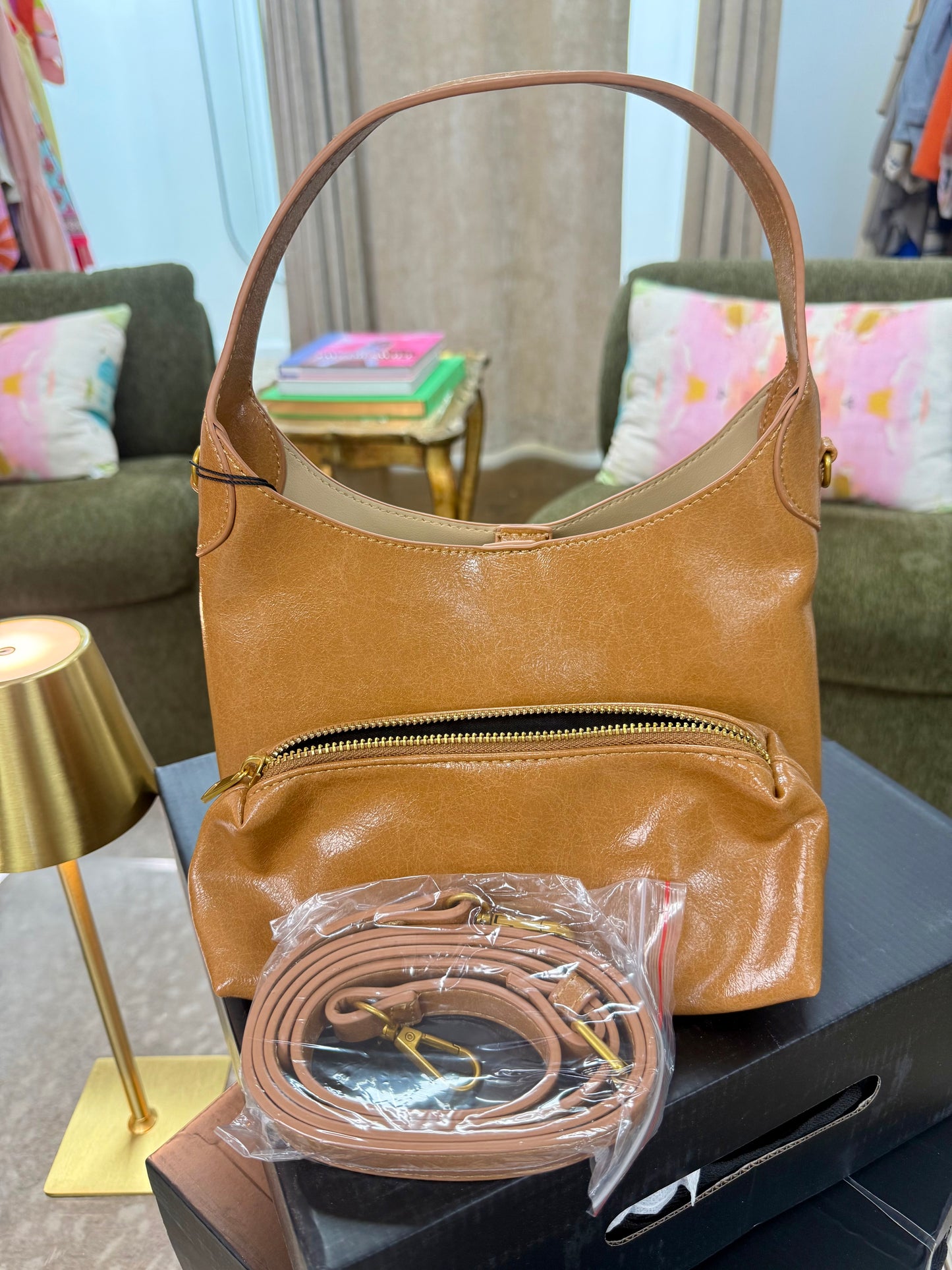 AMBER LEATHER HOBO BAG