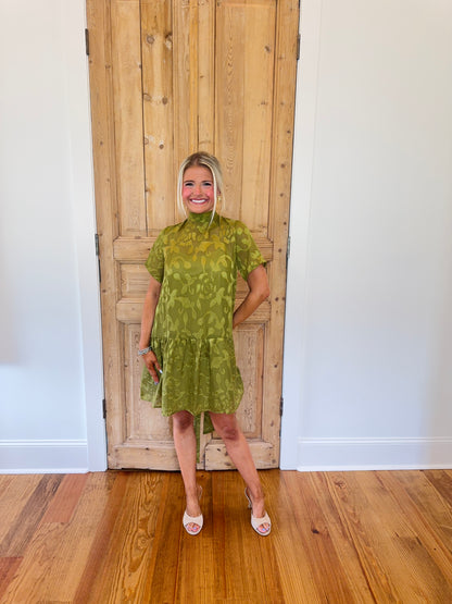 Farah Olive Jacquard Mini Dress