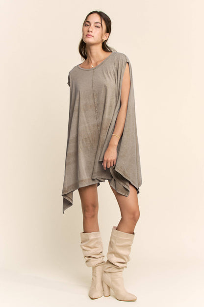 Mineral Wash Handkerchief Hem Jersey Mini Dress