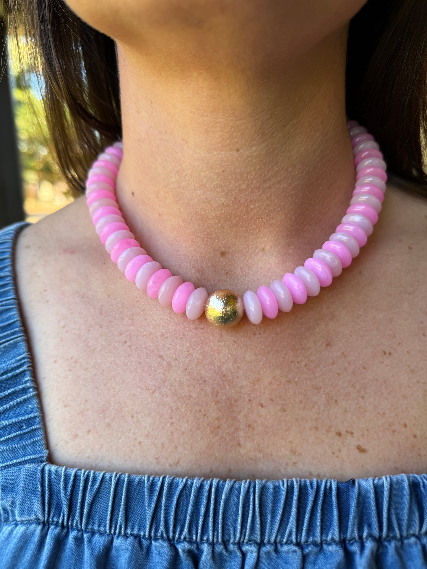 Pink/Gold Beaded Necklace