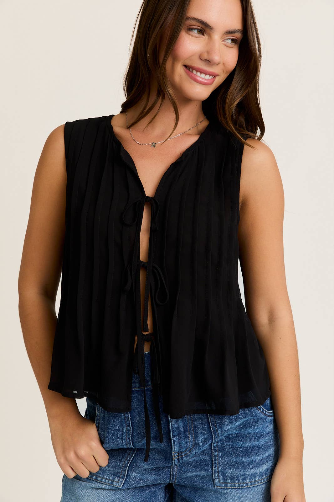 TUCK DETAIL SLEEVELESS TOP