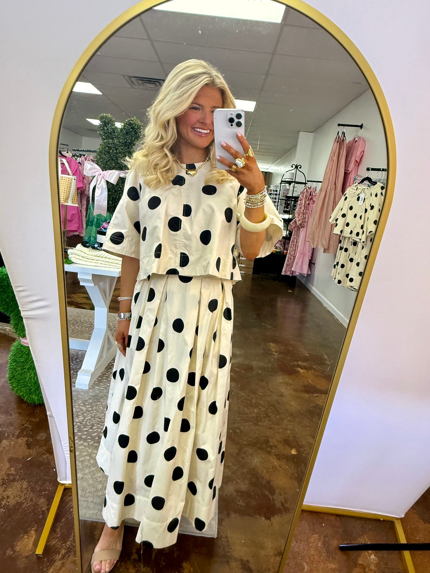 Mara Dot Blouse & Midi Skirt Set