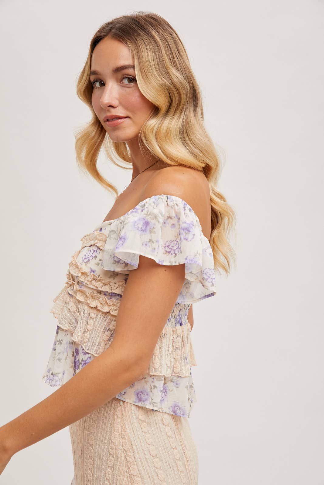 FLORAL PRINT RUFFLE with LACE TRIM- SKIRT SET