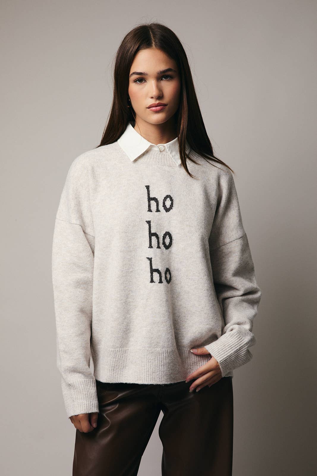 CREW NECK LONG SLEEVE " ho ho ho" SWEATER