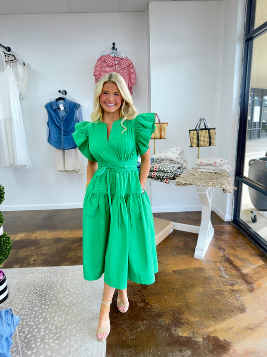 Flutter Sleeve Peplum Poplin Dress