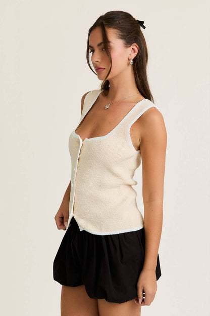 CONTRAST EDGE SQUARE NECK SWEATER TOP