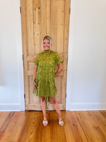 Farah Olive Jacquard Mini Dress