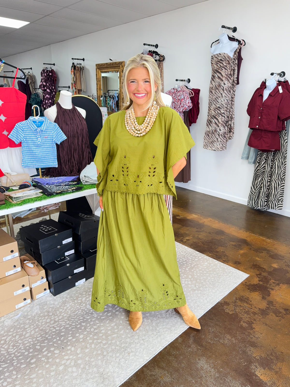 Paige Eyelet Blouse & Maxi Skirt Set