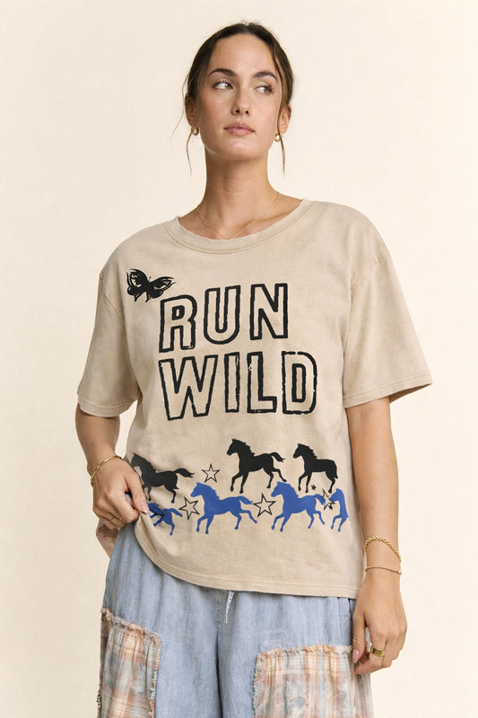 RUN Wild Horse Graphic Mineral Wash Top