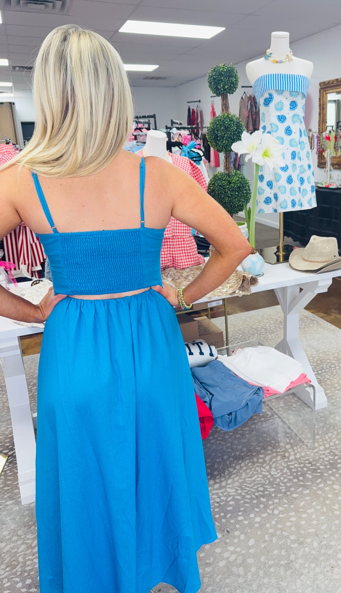 Calypso Pearl Appliqué Linen Midi