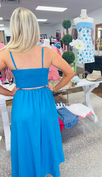 Calypso Pearl Appliqué Linen Midi