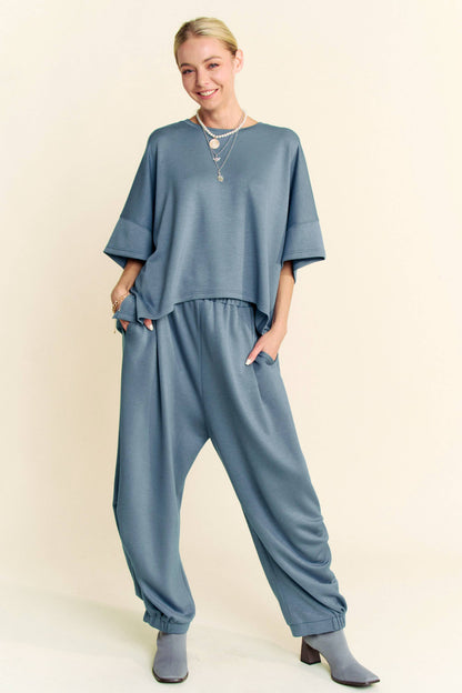 PREORDER Cameron Top and Semi Harem Pants Set - WASHED DENIM BLUE