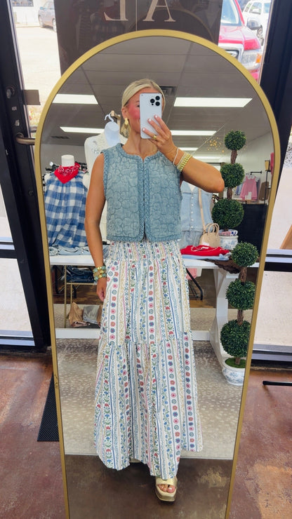 French Cottage Floral Tier Maxi Skirt