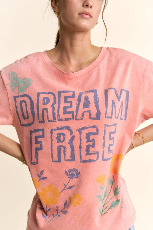 DREAM Free Floral Graphic Mineral Wash Top