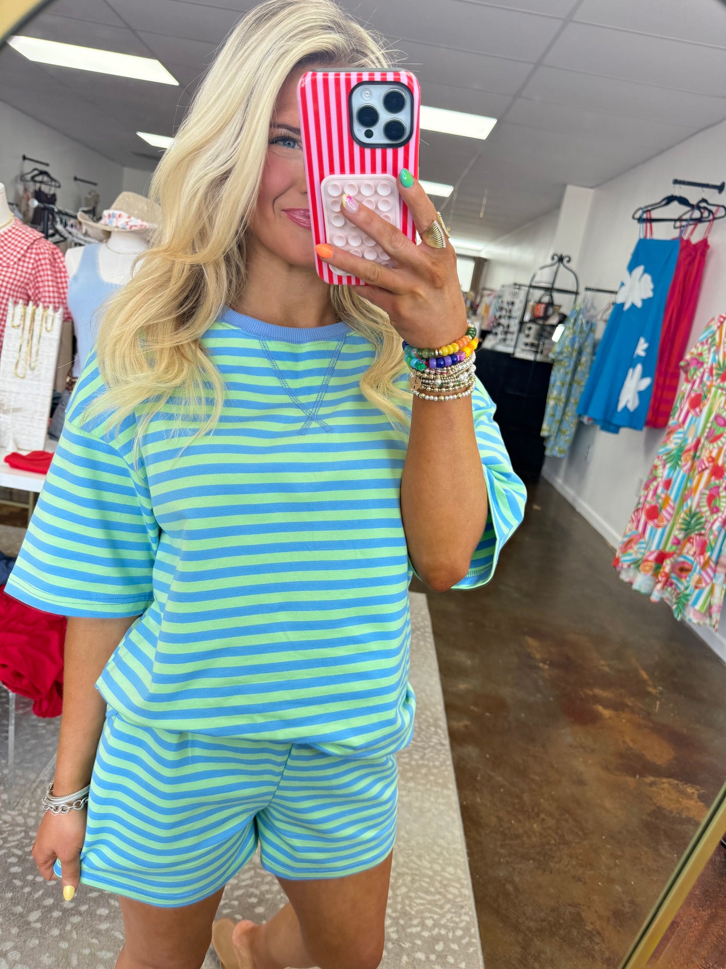 Olivia Striped Ribbed Cotton T-Shirt and Shorts Set