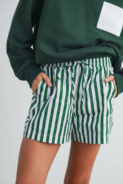 STRIPED DRAWSTRING POCKET BOXER SHORTS-GREEN