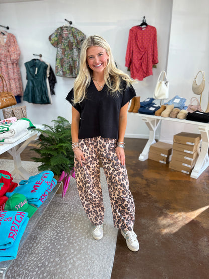 Leopard Denim Barrel Jean