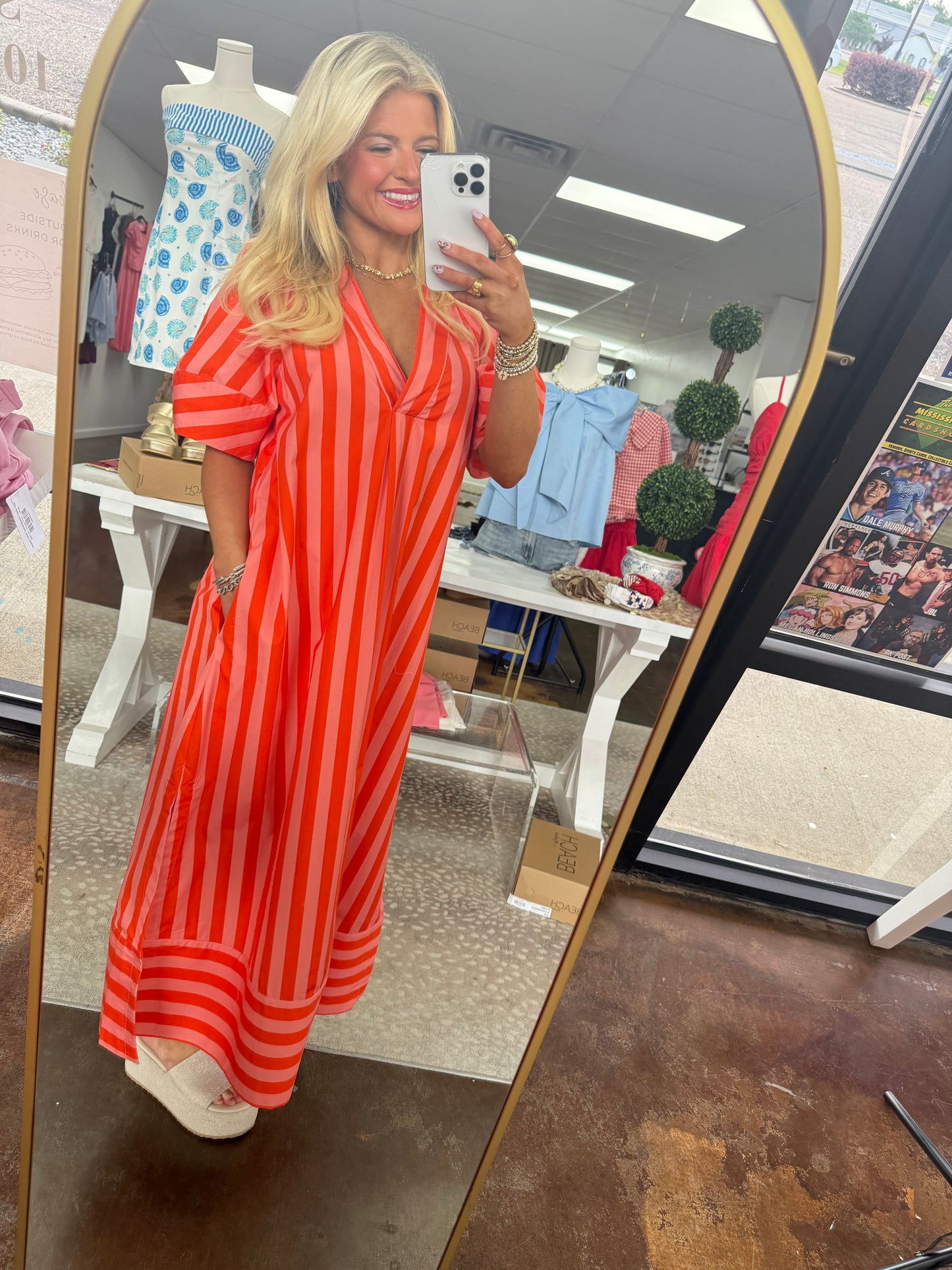 Stripe VNeck Maxi Dress