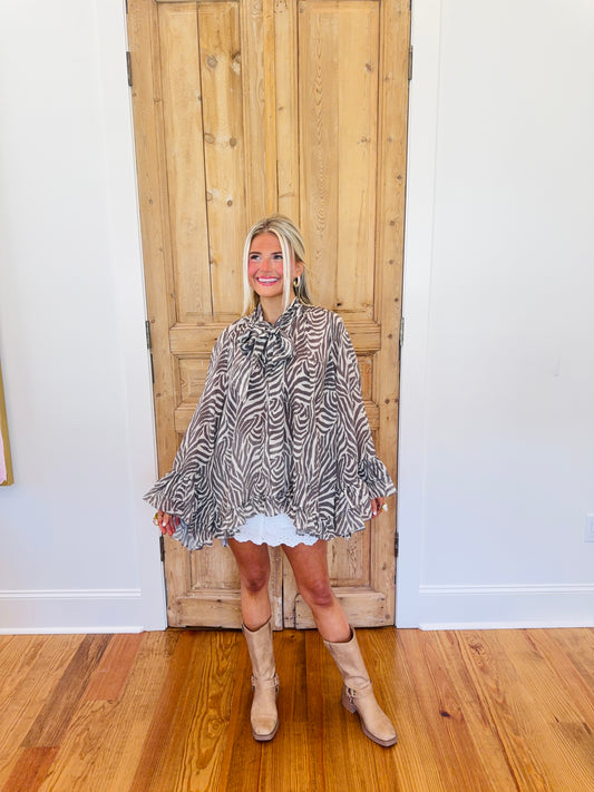 Ella Zebra Print Blouse with Ruffle Detail