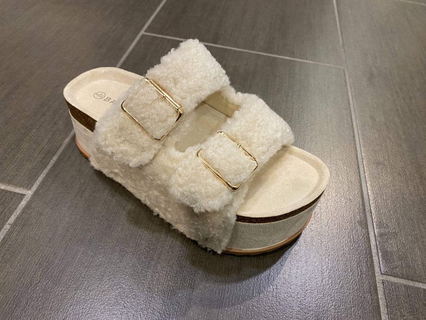 Platform Slides with Fleece Strap Sandals