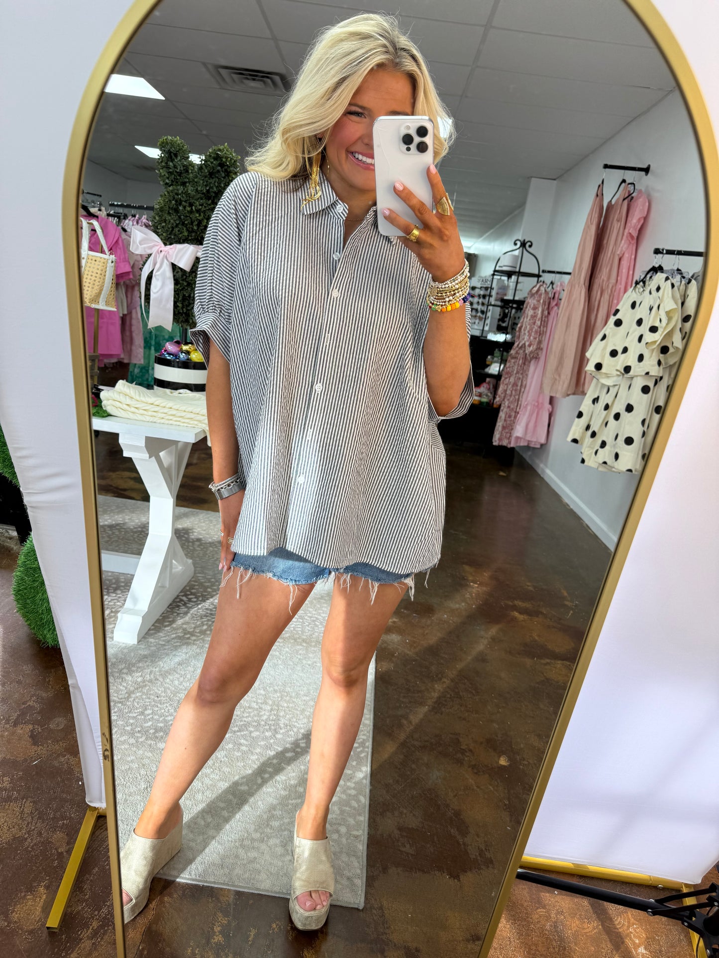 Morgan Striped Button Up Blouse