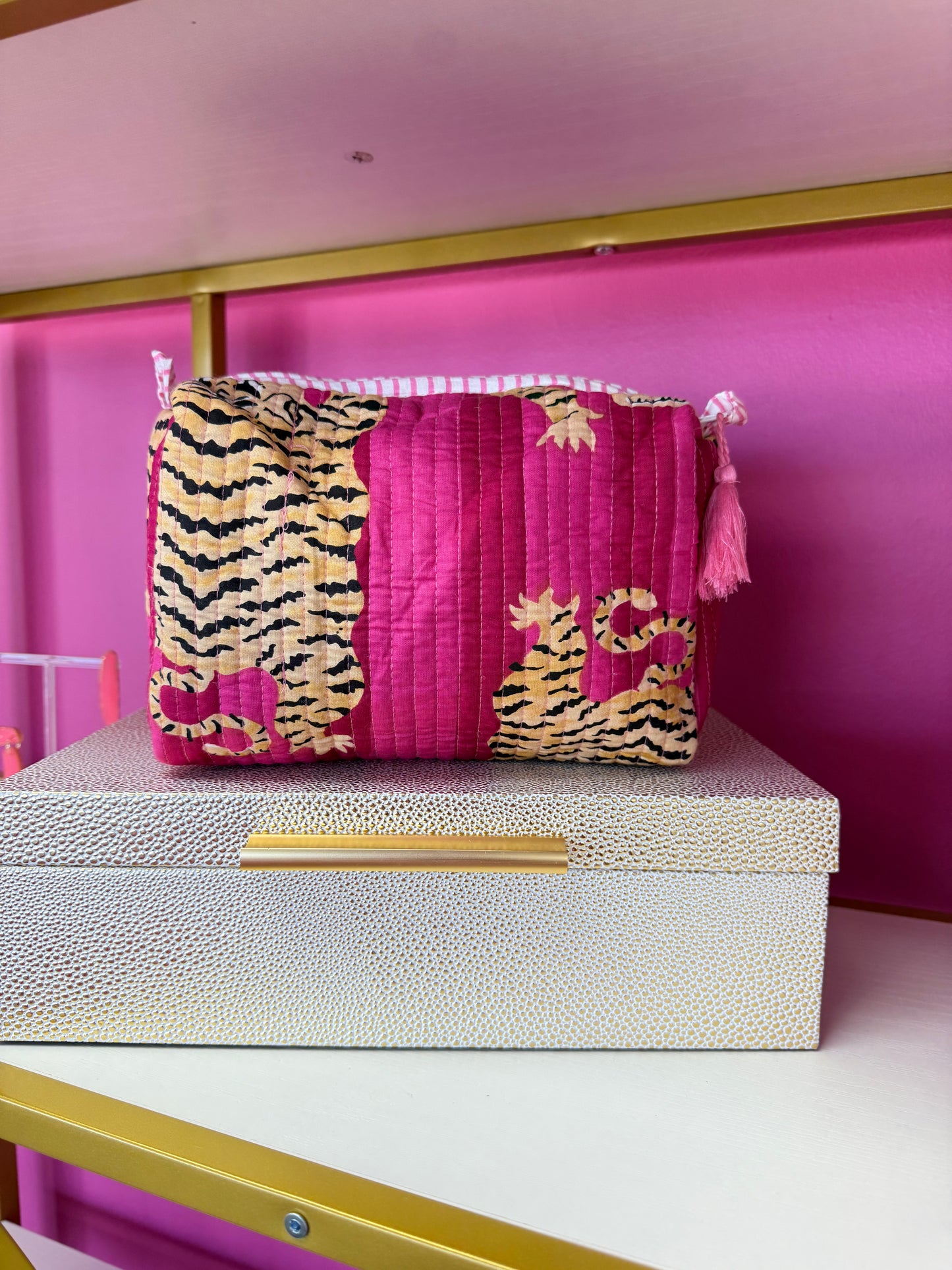 Quilted Cosmetic Pouch - Pink Tiger