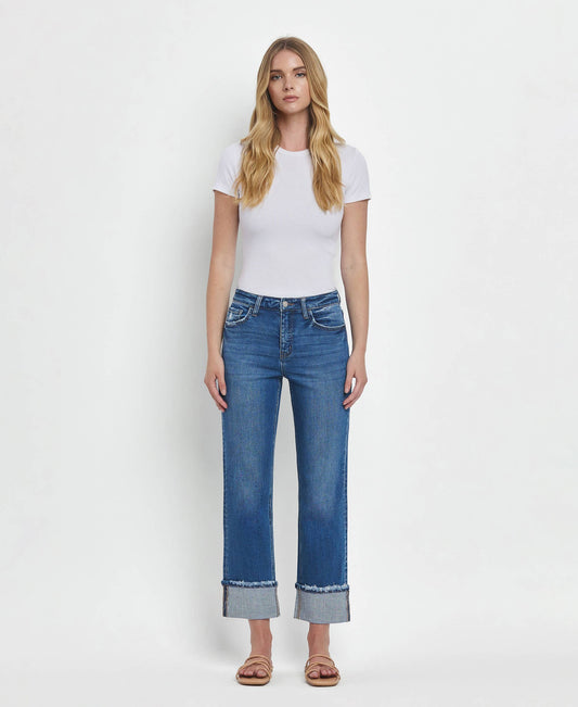 HIGH RISE CUFFED STRAIGHT JEANS