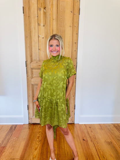 Farah Olive Jacquard Mini Dress