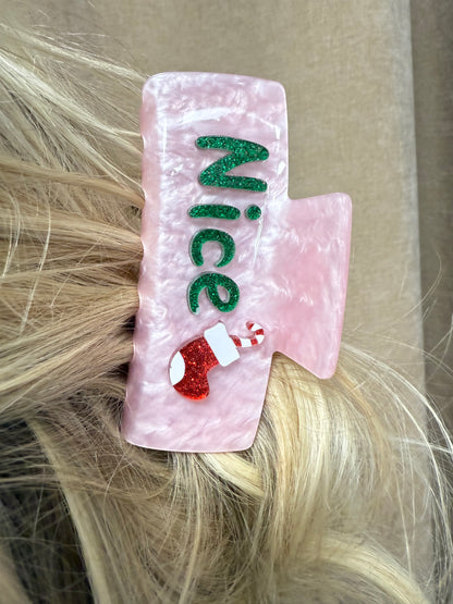 Naughty Nice Christmas Claw Clip