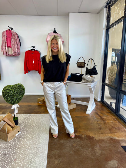 Metallic Faux Leather Straight-Flare Leg Pants