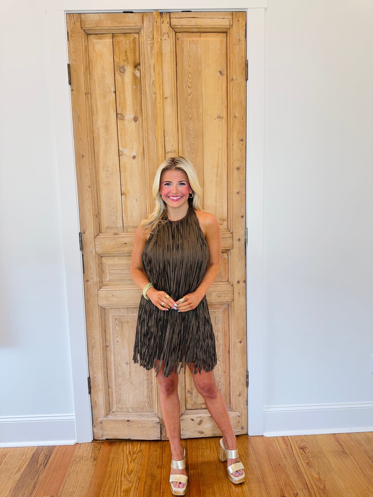 Sam Fringe Suede Mini Dress - Olive
