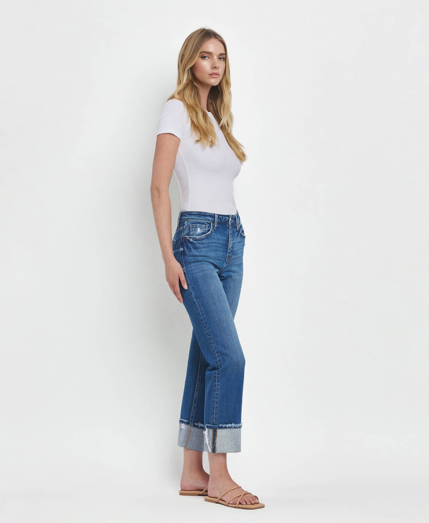 HIGH RISE CUFFED STRAIGHT JEANS