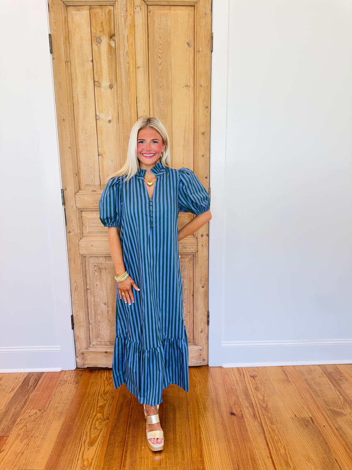 Gentry Striped Maxi with Ruffle Neck Detail