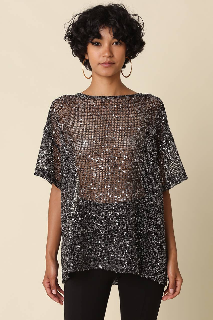 Lana Sequin Mesh Top