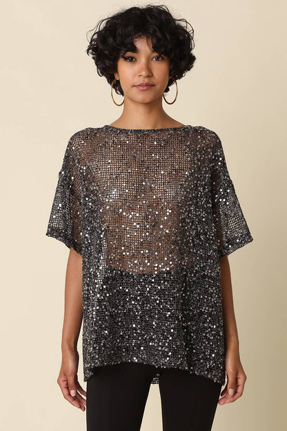 Lana Sequin Mesh Top
