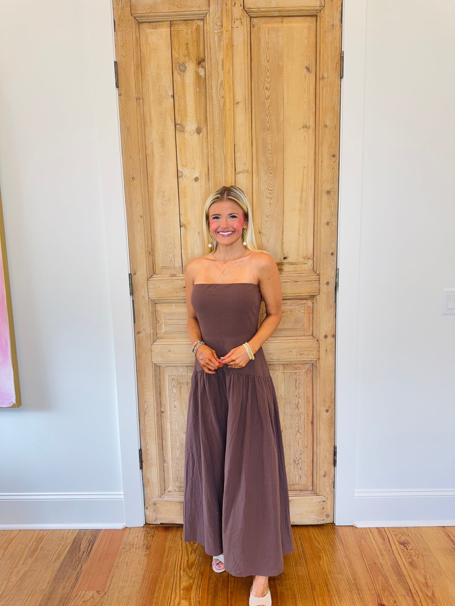 Bella Drop Waist Strapless Midi Dress