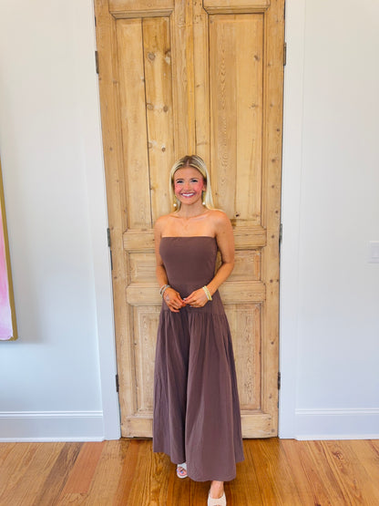 Bella Drop Waist Strapless Midi Dress