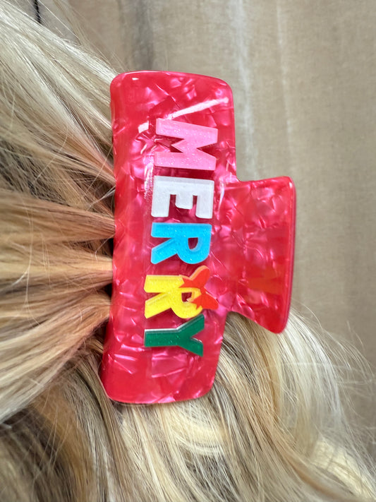 Merry Bright Christmas Claw Clip