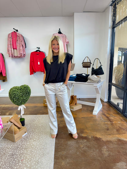 Metallic Faux Leather Straight-Flare Leg Pants