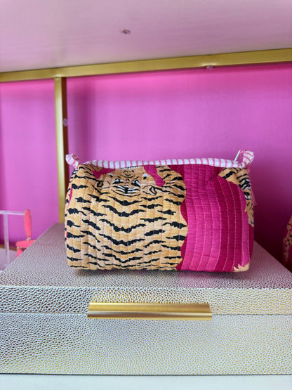Quilted Cosmetic Pouch - Pink Tiger